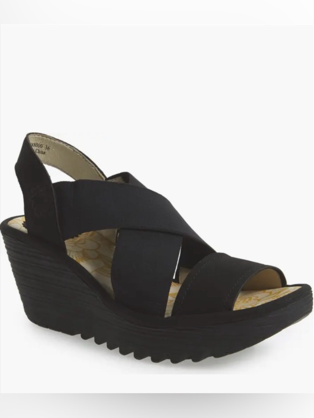Fly London Women's Yaji Platform Wedge Sandal in Black NWOB